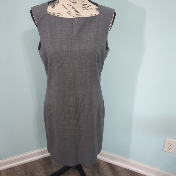 Theory Women's Sleeveless Stretch Wool 10 Sheath Charcoal Knee Length Fitted Dre - Picture 1 of 6